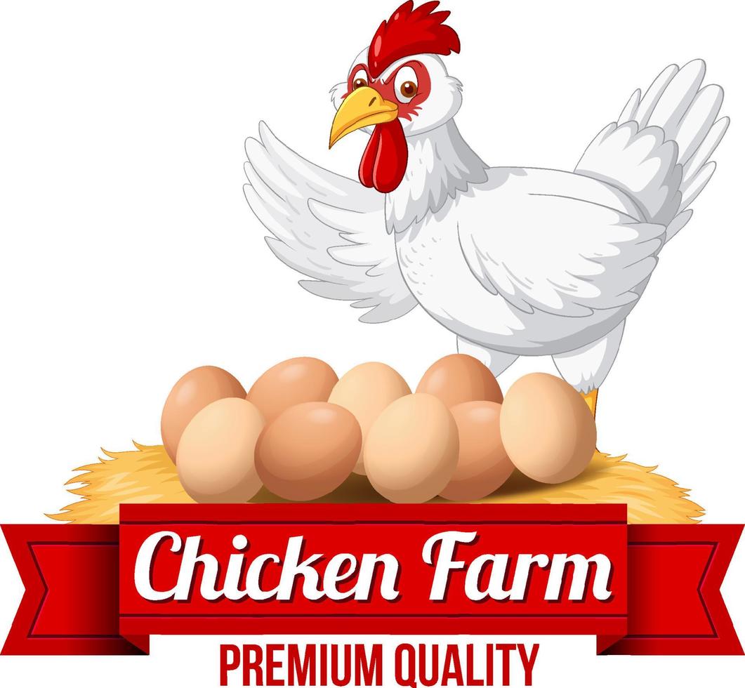 banner di allevamento di polli con personaggio dei cartoni animati di pollo bianco vettore