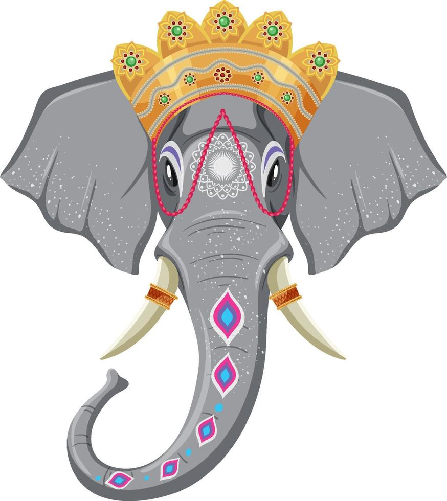 hed di elefante decorato con corona e bodypaints vettore