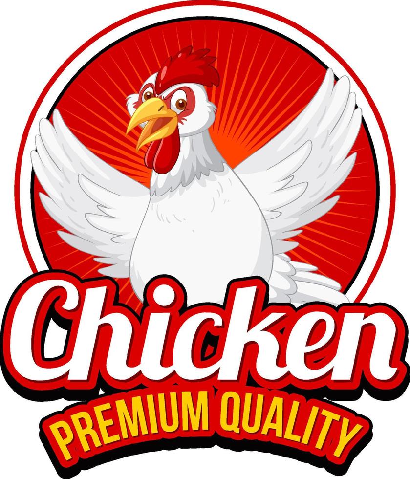 banner di qualità premium di pollo con personaggio dei cartoni animati di pollo vettore