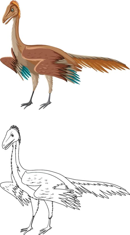 dinosauro archeopteryx con il suo contorno scarabocchio su sfondo bianco vettore