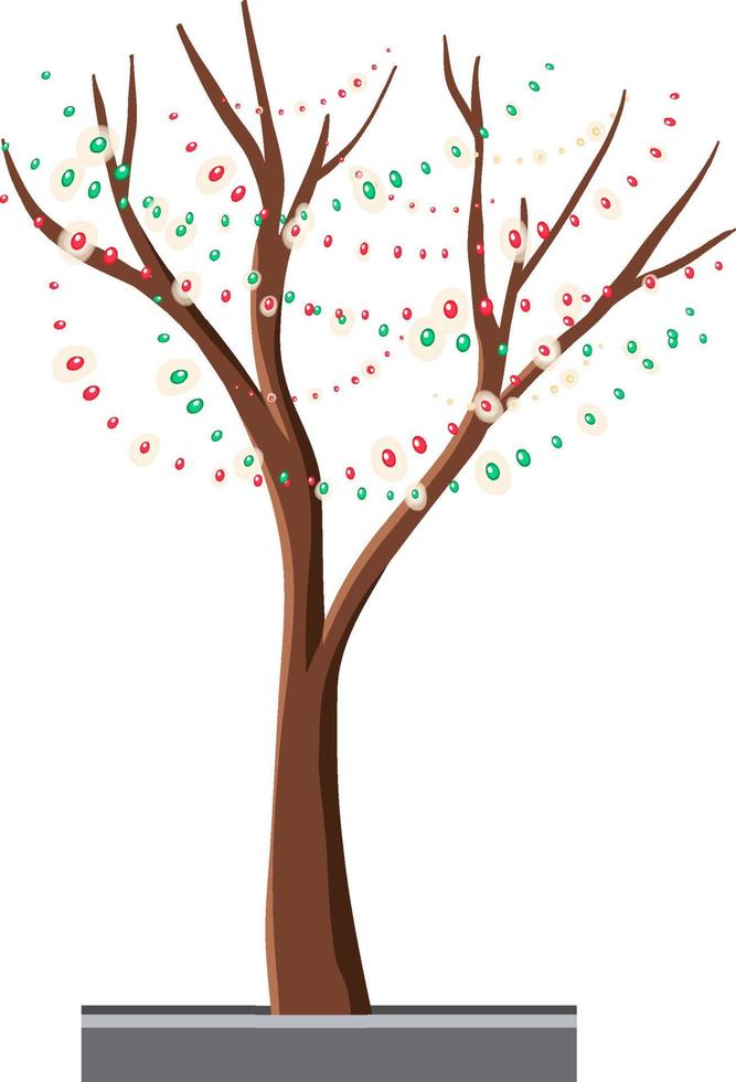 un albero senza foglie decorato con luci di natale vettore