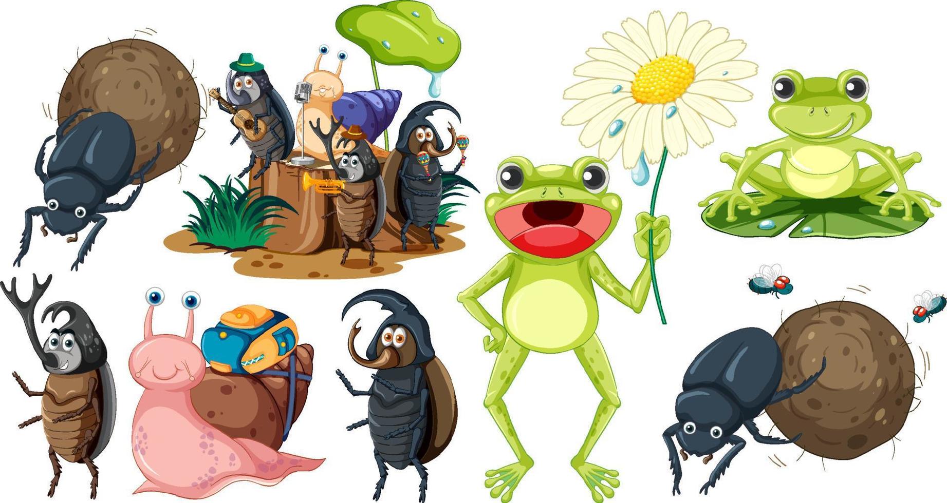 set di diversi animali invertebrati in stile cartone animato vettore