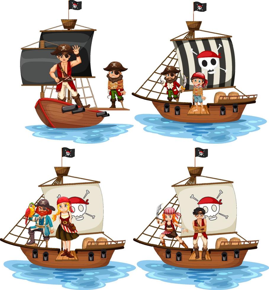 set di diversi personaggi dei cartoni animati di pirati vettore