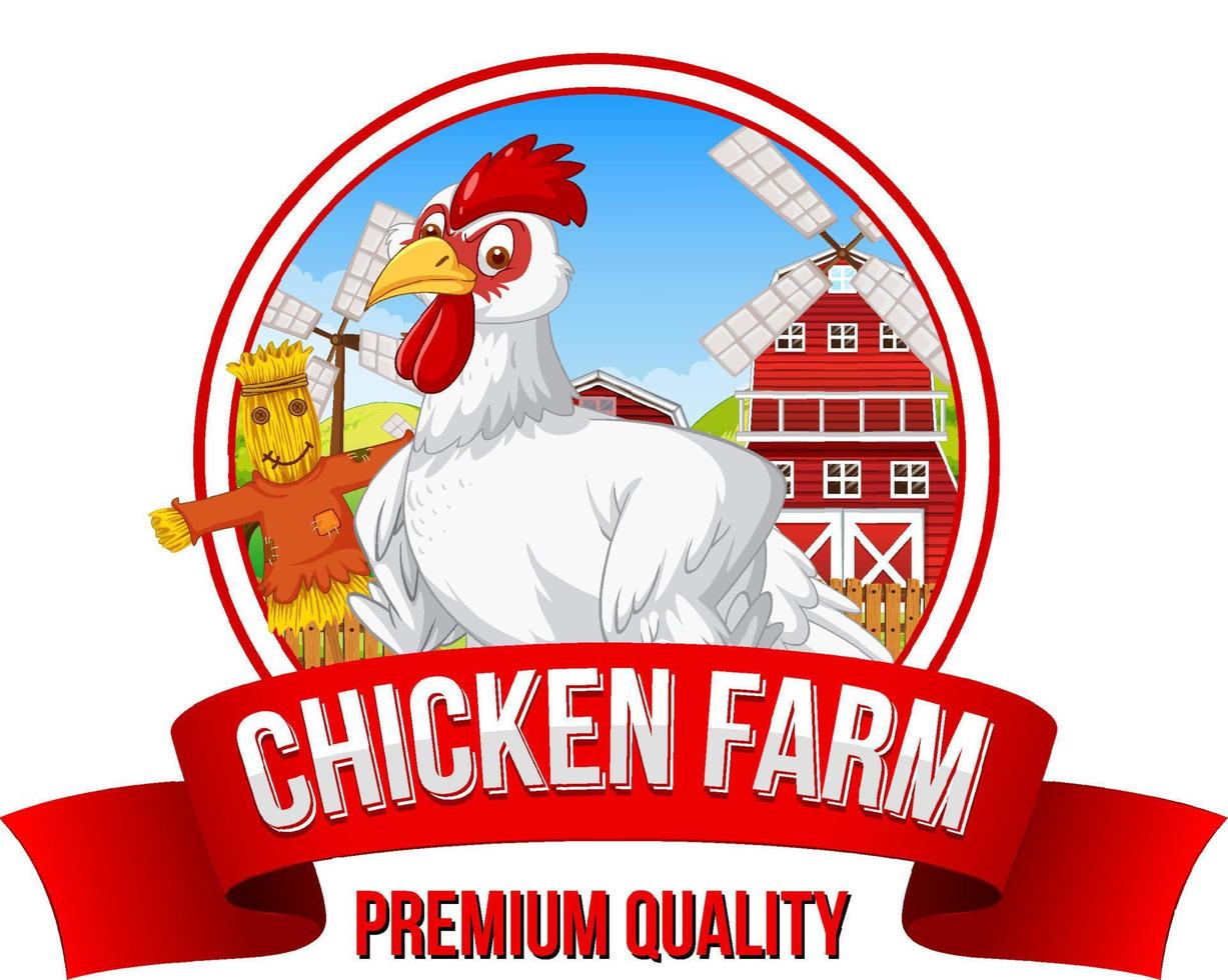 banner di qualità premium di allevamento di polli con personaggio dei cartoni animati di pollo vettore