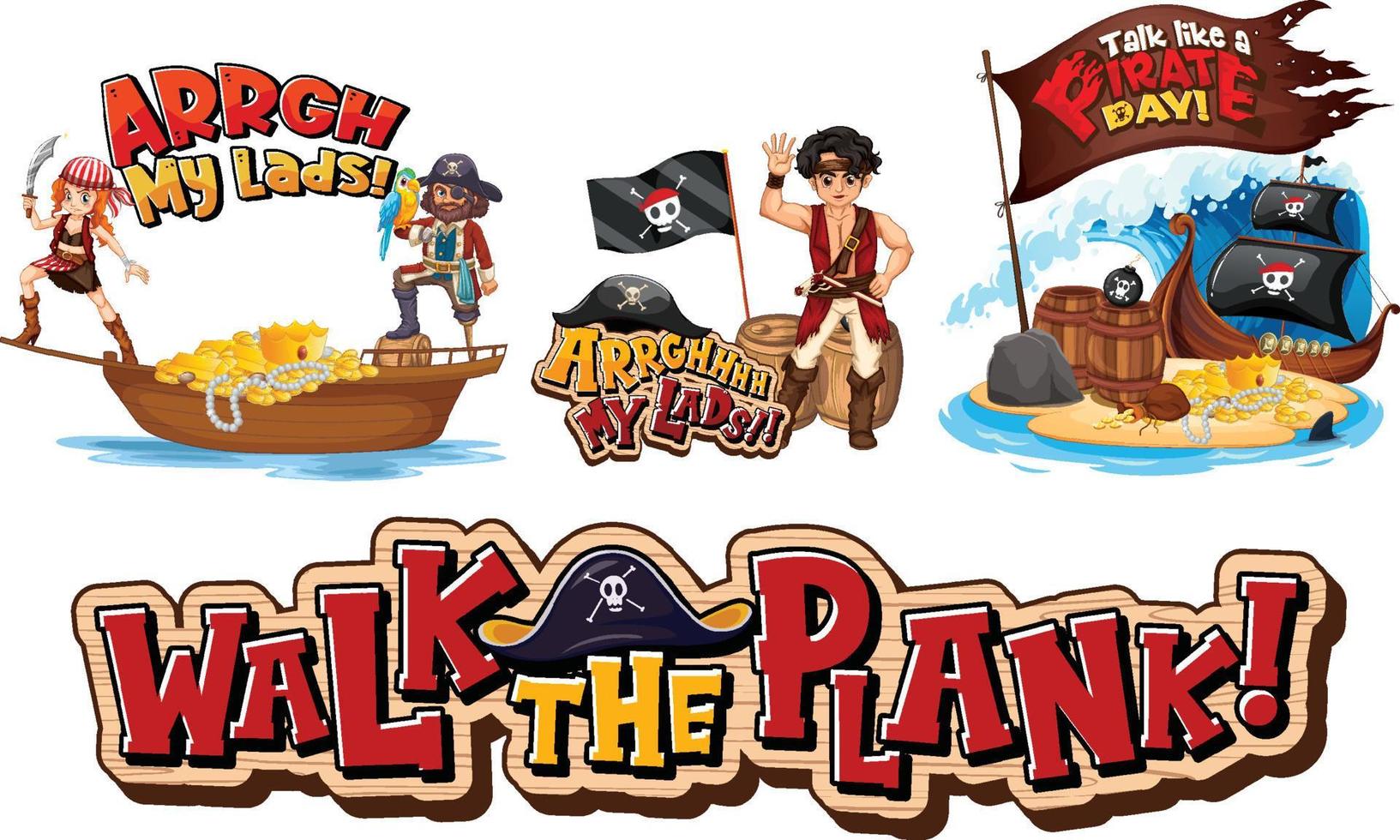 set di personaggi dei cartoni animati pirata vettore
