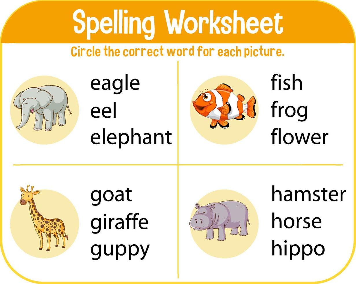 modello di foglio di lavoro ortografico per bambini vettore