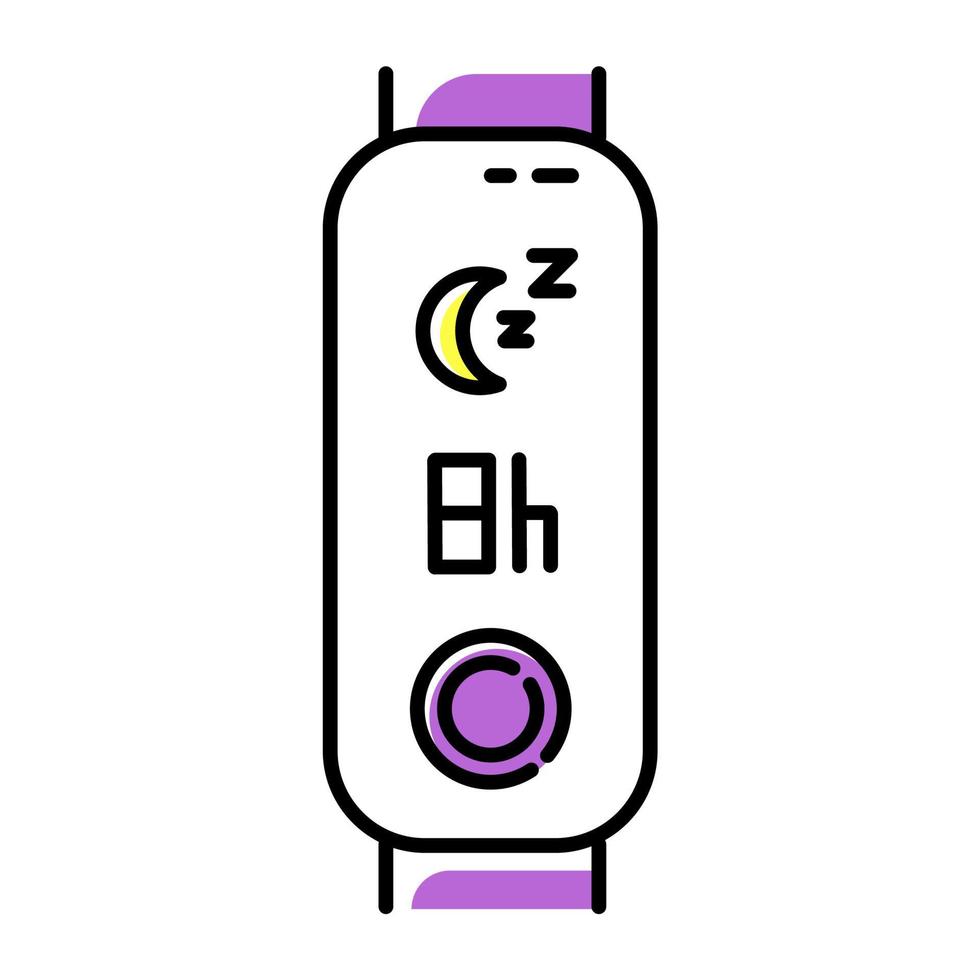 fitness tracker con icona a colori di indicazione del tempo di sonno. gadget per uno stile di vita sano per il monitoraggio della durata del riposo notturno. dispositivo benessere con controllo del periodo di relax. illustrazione vettoriale isolata