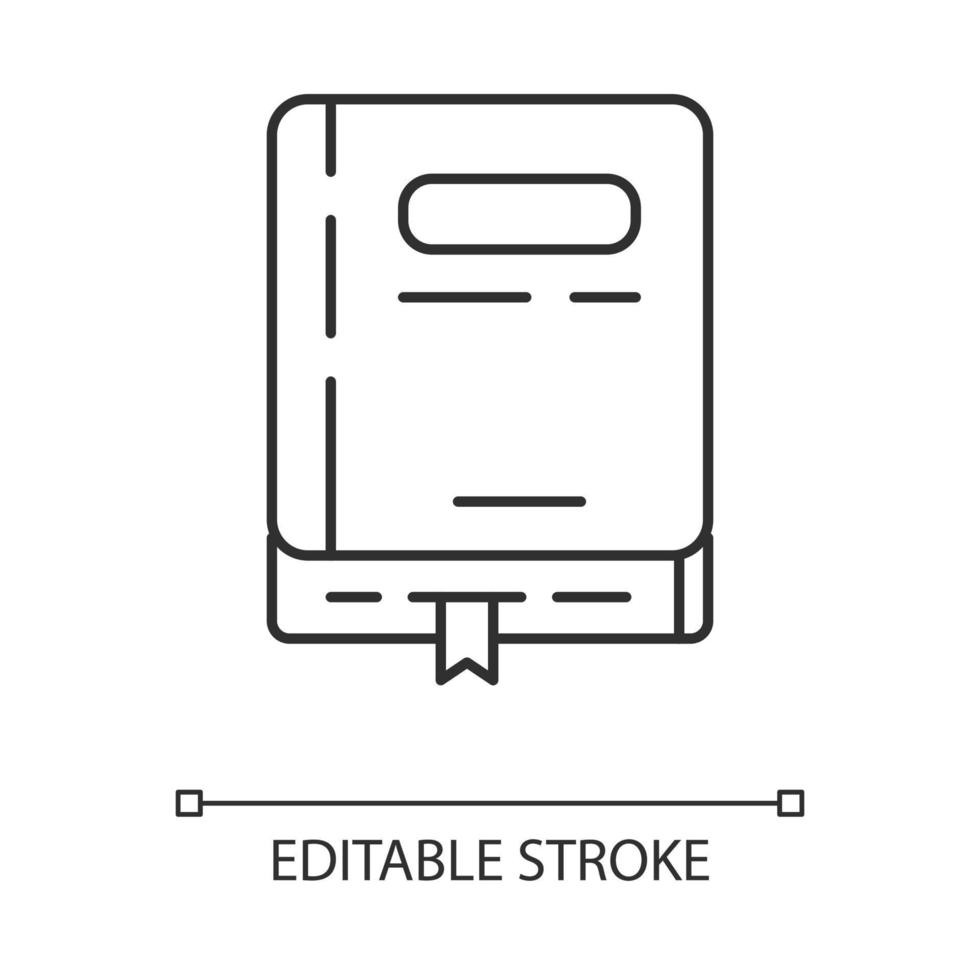 taccuino personale, icona lineare del libro di testo scolastico. enciclopedia, illustrazione al tratto sottile del diario. simbolo di contorno. negozio di libri, casa editrice, disegno di contorno isolato di vettore del logo della biblioteca. tratto modificabile