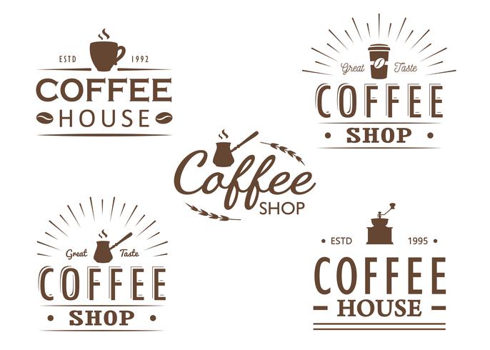 Set di modelli di logo caffè vintage, distintivi ed elementi di design. Collezione di loghi per caffetteria, bar, ristorante. Illustrazione vettoriale Hipster e stile retrò.