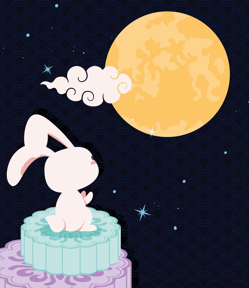 scena della luna piena e del coniglio vettore