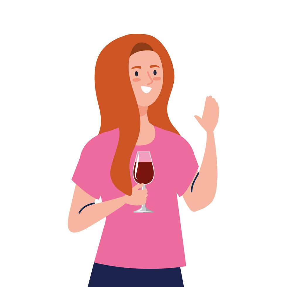 avatar donna con disegno vettoriale tazza di vino