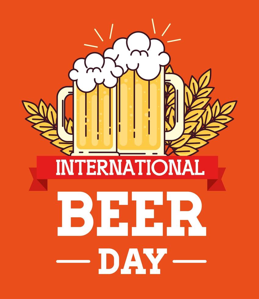 giornata internazionale della birra, agosto, boccali di birra e spighe vettore