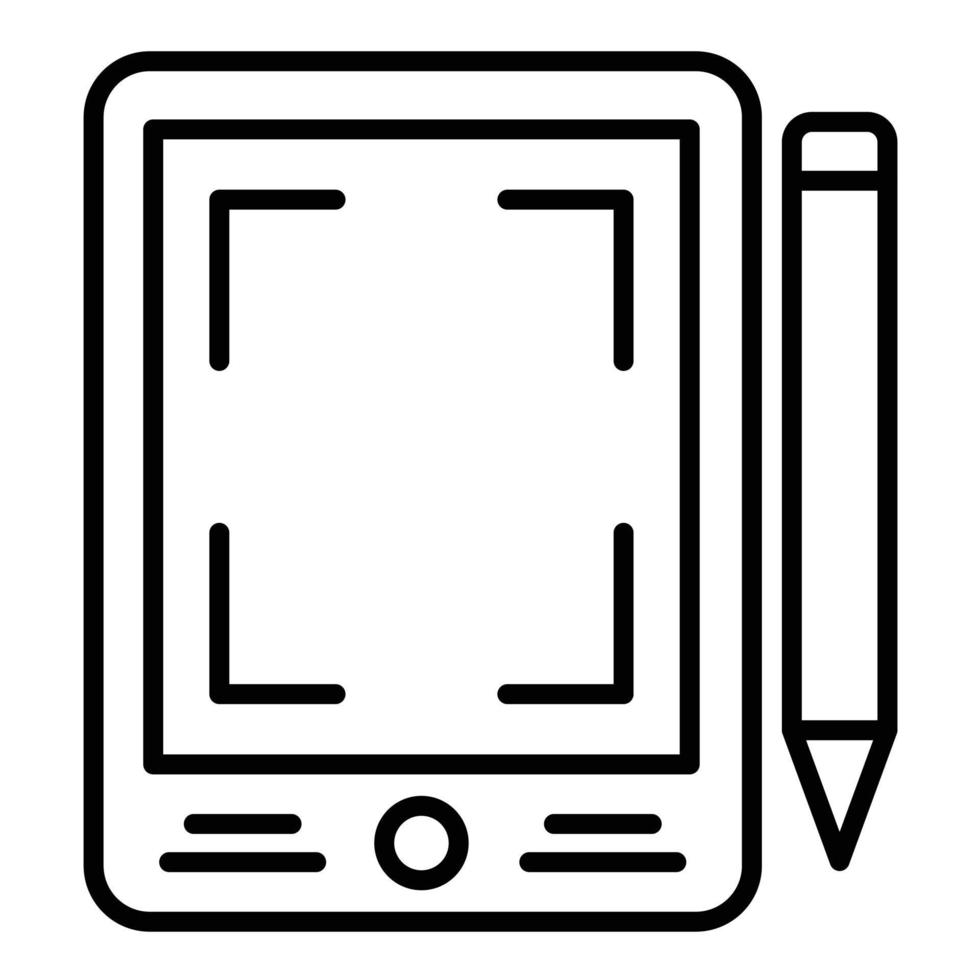 icona della linea della tavoletta con penna vettore