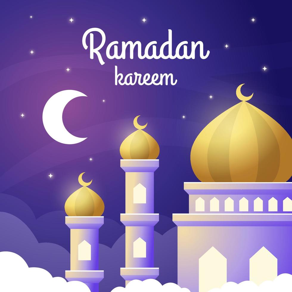 una bella moschea sotto la luce delle stelle in ramadan vettore