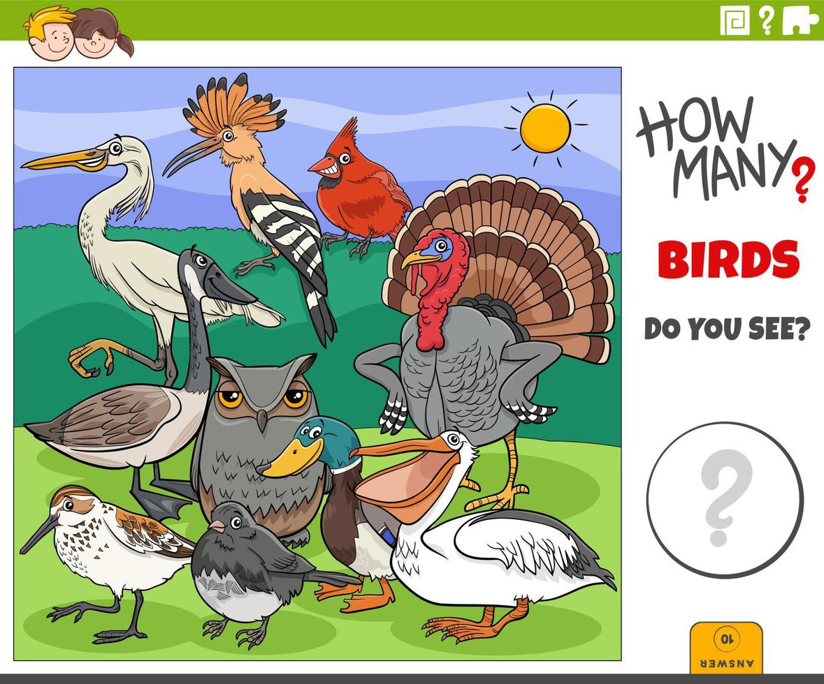 quanti uccelli gioco di cartoni animati educativi per bambini vettore