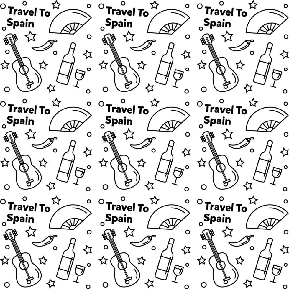 viaggio in spagna doodle disegno vettoriale senza cuciture.