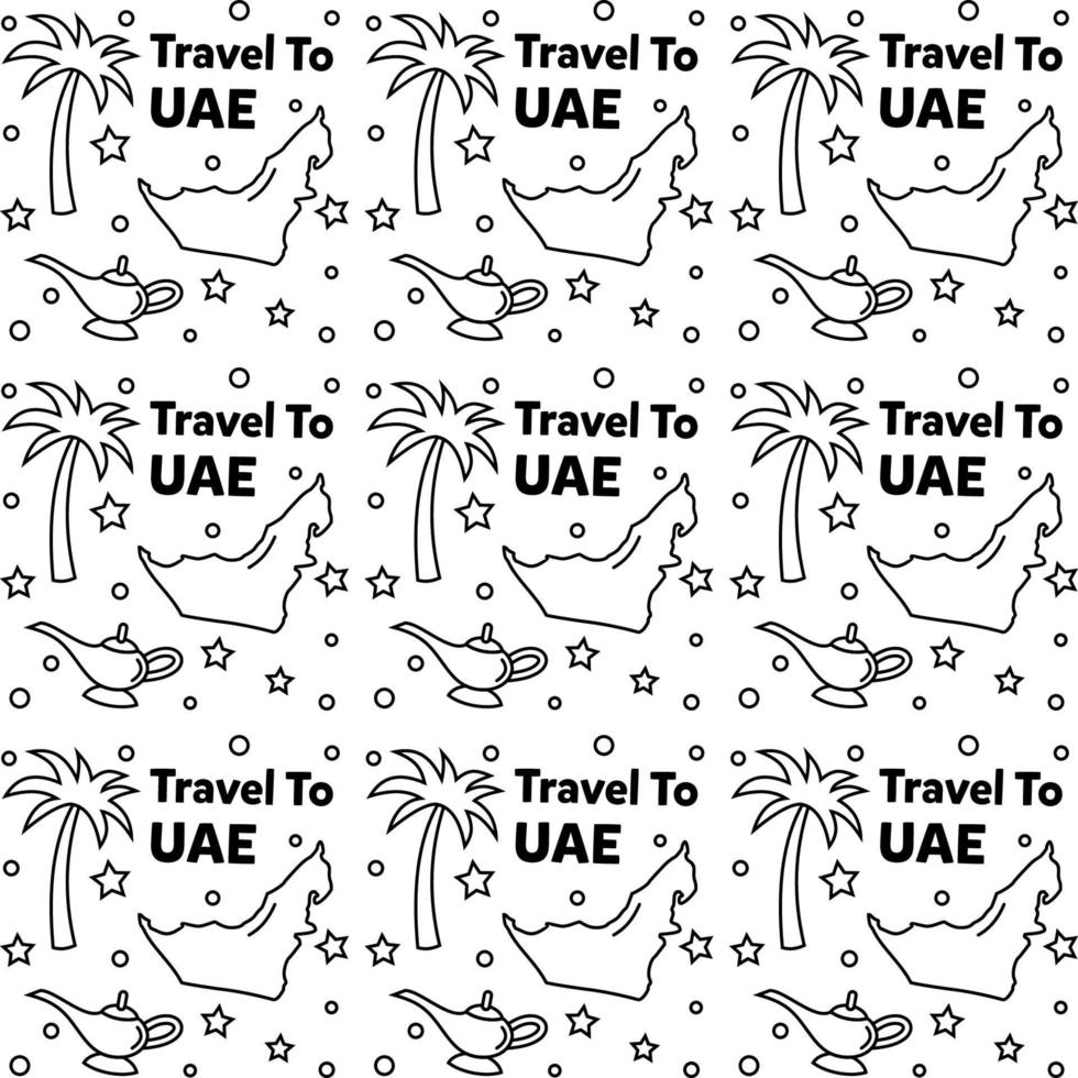 viaggiare negli Emirati Arabi Uniti doodle seamless pattern vector design