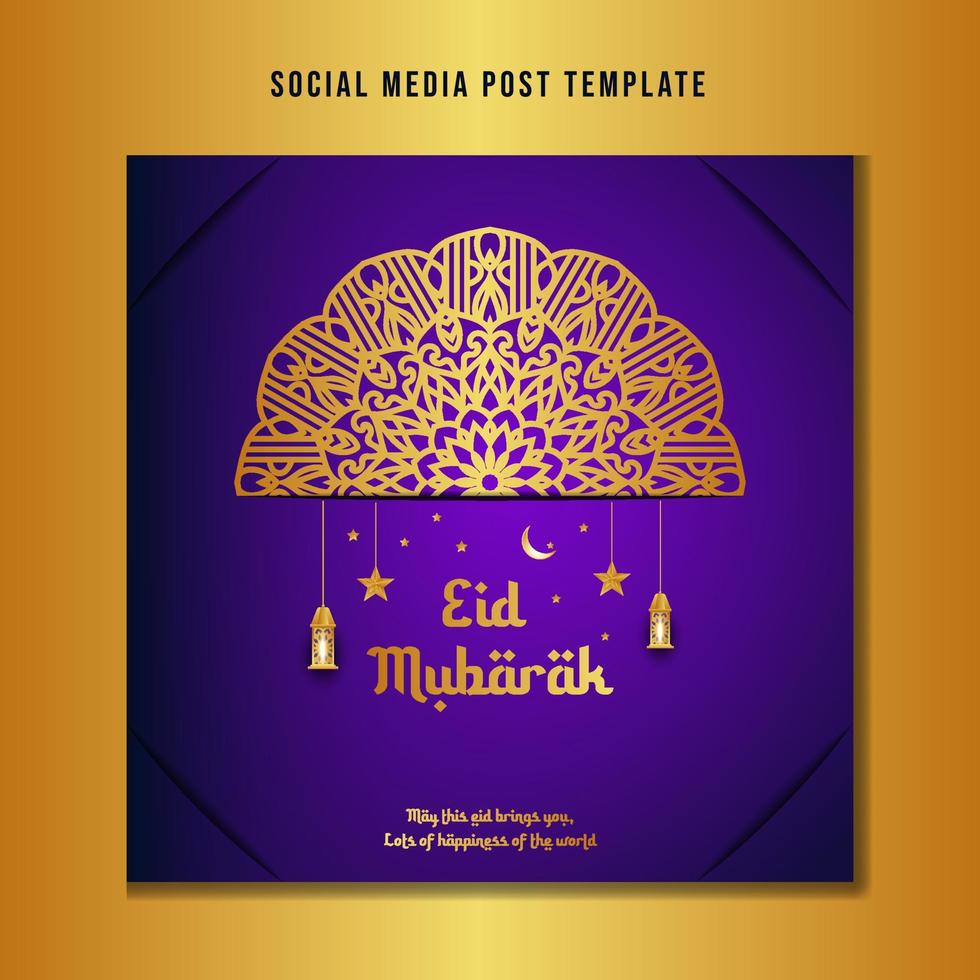 islamico eid ul fitr mubarak social media post design con mandala e lanterne astratte vettore