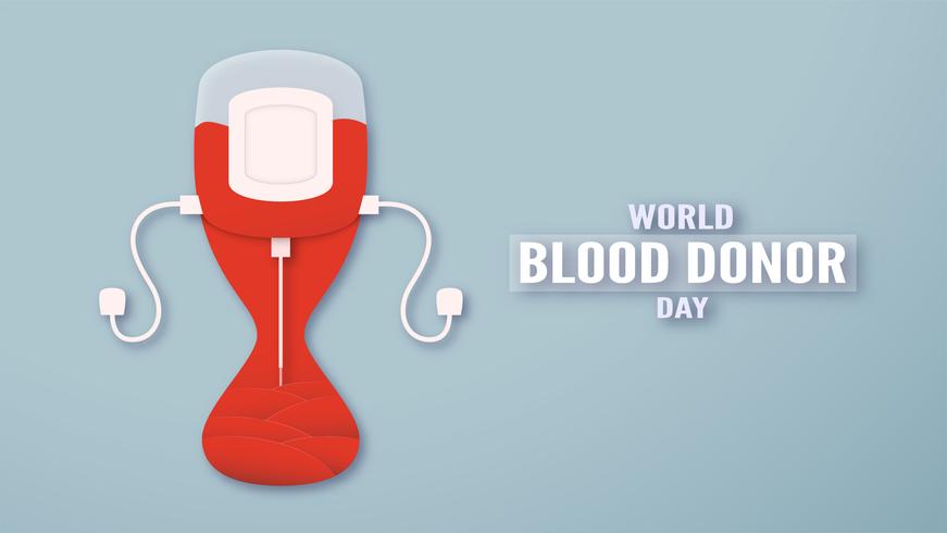 Decorazione degli elementi per la Giornata mondiale del donatore di sangue il 14 giugno. Illustrazione vettoriale in carta tagliata e stile artigianale. Questo design è per poster, banner, pubblicità.