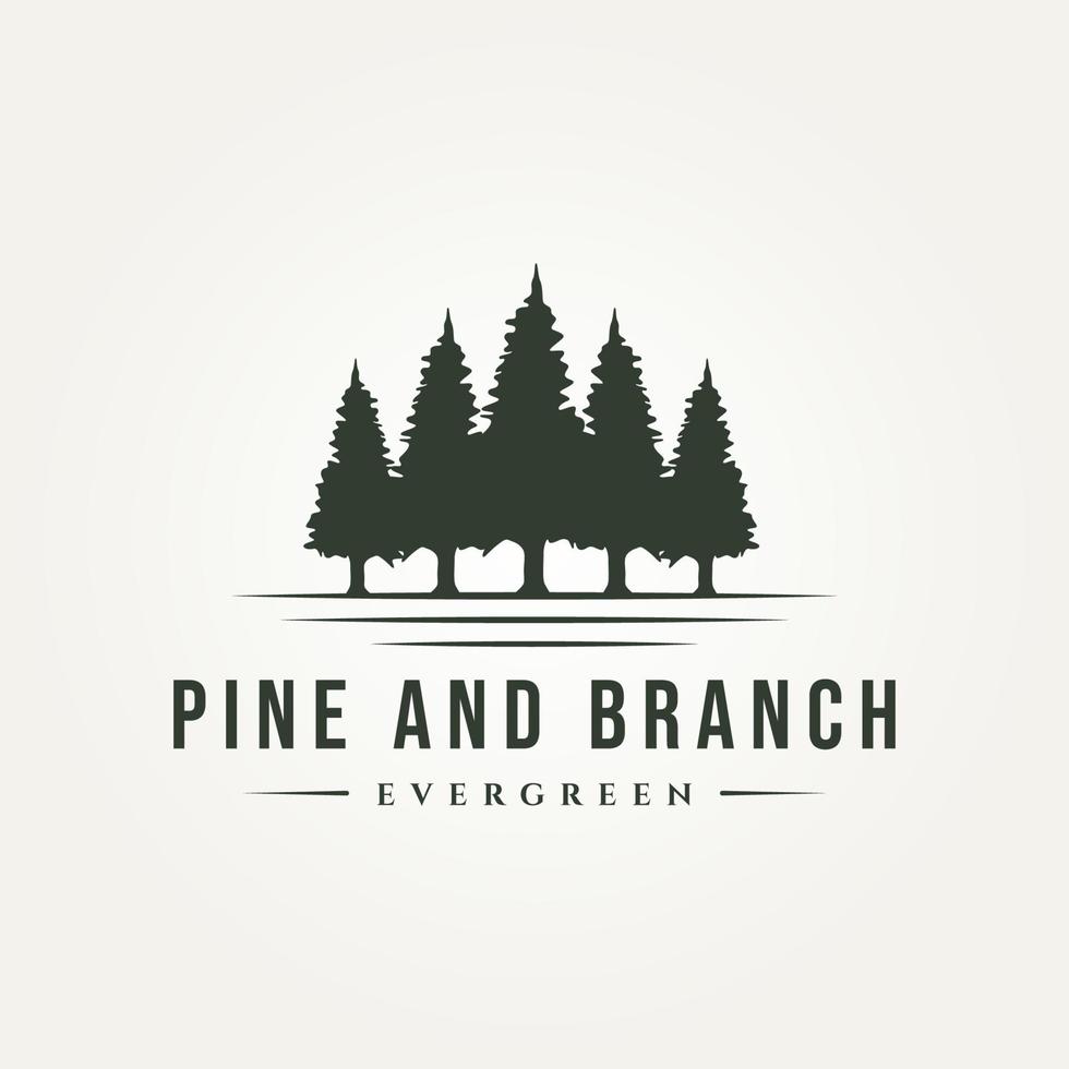 design del logo vintage del paesaggio di pino e ramo vettore