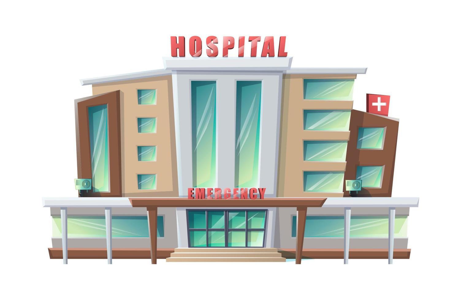 edificio ospedaliero in stile cartone animato vettoriale isolato su sfondo bianco.