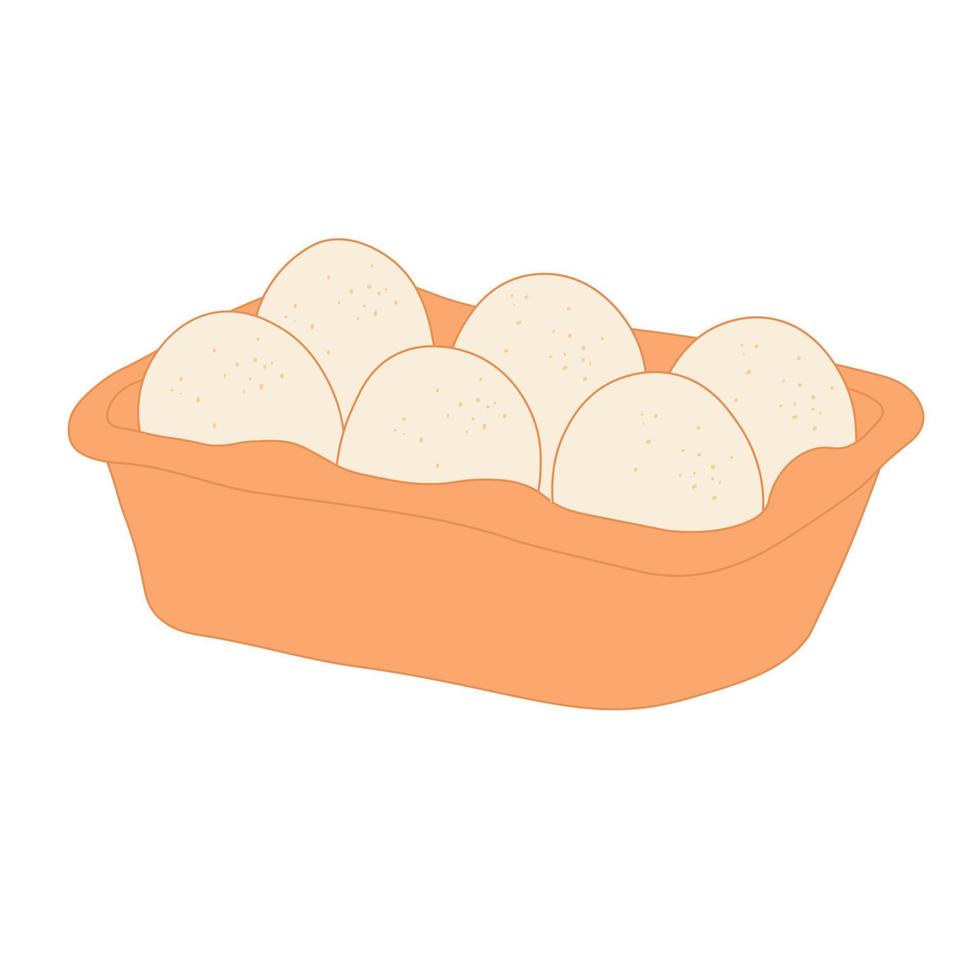 aprire la scatola delle uova con illustrazione stock vettoriale. uova di gallina organiche fresche in confezione di cartone o contenitore per uova con spazio per la copia. Isolato su uno sfondo bianco. vettore