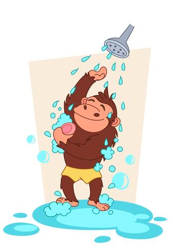 scimpanzé prendendo un bagno di cartone animato vettore