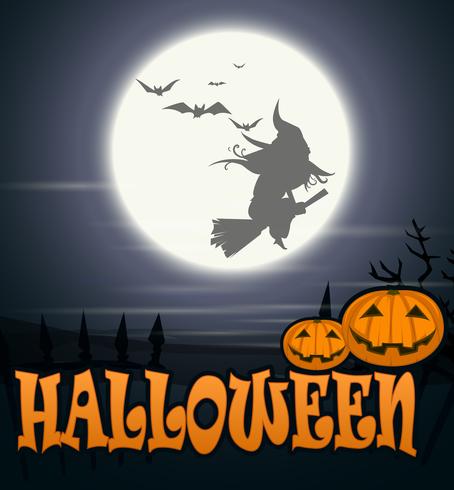 Halloween Witch sorvolano la luna vettore