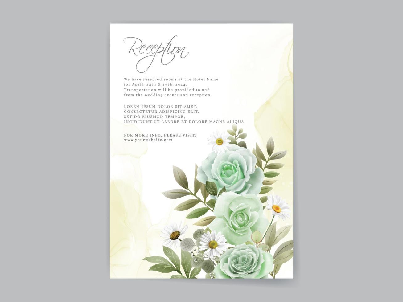 carta di invito a nozze con rose verdi disegnate a mano vettore