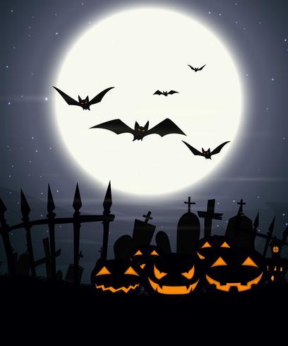 Priorità bassa di Halloween con la luna piena e zucche spaventose vettore