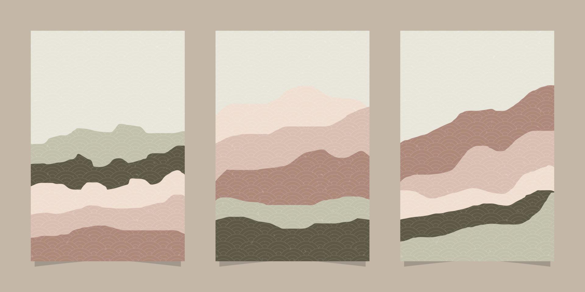 set di copertine giapponesi in stile ondulato colorato minimale vettore