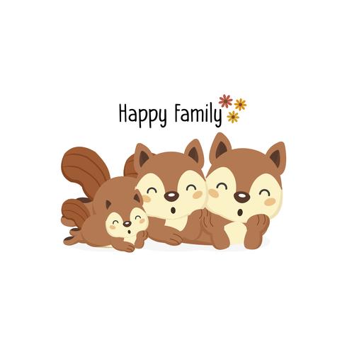 Famiglia di scoiattoli felice con un piccolo scoiattolo nel mezzo. vettore