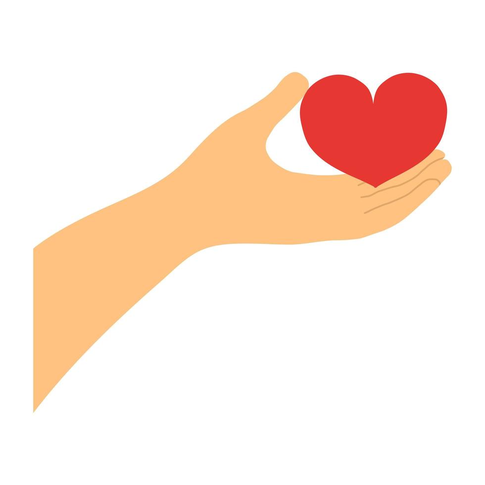 illustrazione vettoriale di mano che tiene un cuore in stile cartone animato disegnato a mano. concetto di san valentino, amore, relazioni, carità.