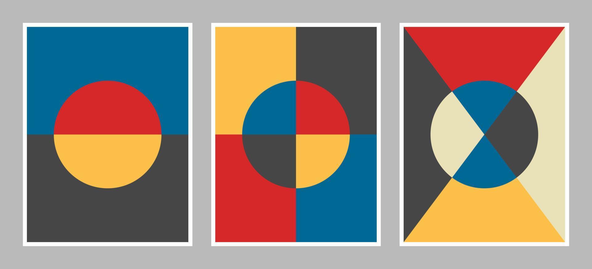 sfondo moderno bauhaus con forme geometriche di colore rosso, giallo, blu, nero e bianco vettore