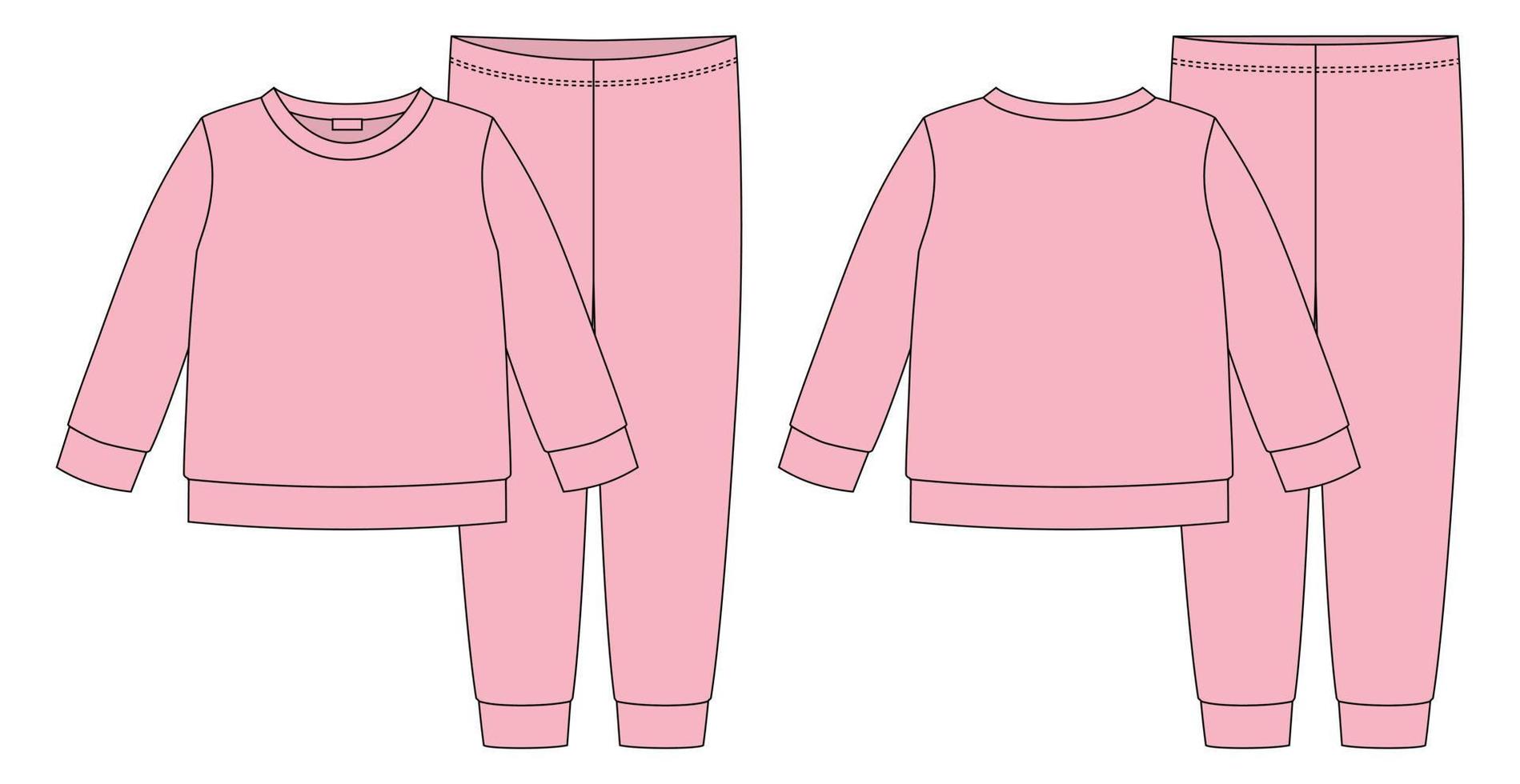 schizzo tecnico abbigliamento pigiama. colore rosa pesca. felpa e pantaloni in cotone per bambini. vettore