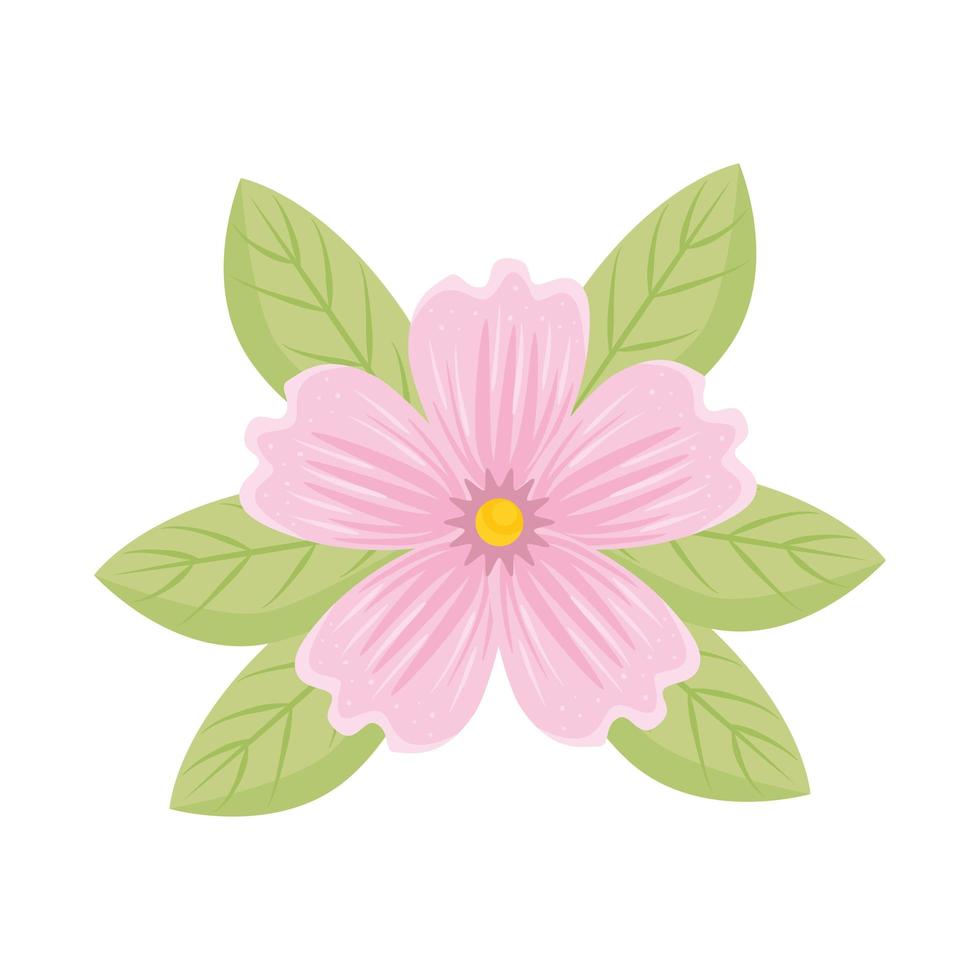 fiore rosa con foglie disegno vettoriale