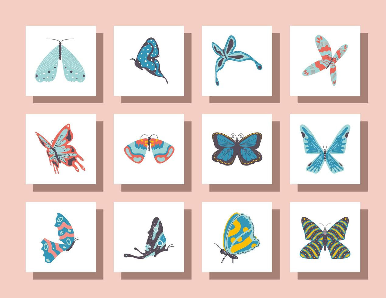 set di icone di farfalle vettore
