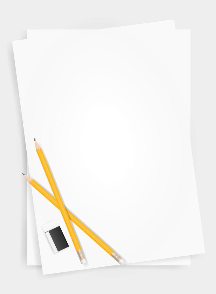 sfondo del foglio di carta bianca con matita e gomma. vettore. vettore