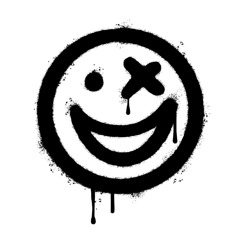 emoticon faccia sorridente graffiti spruzzato isolato su sfondo bianco. illustrazione vettoriale. vettore