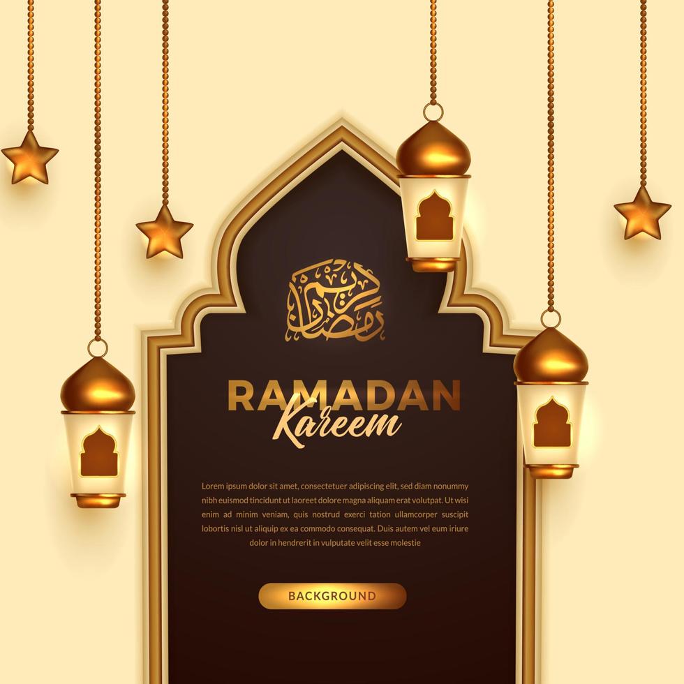 elegante moschea porta lanterna dorata di lusso per modello di social media di eventi islamici con calligrafia araba ramadan kareem vettore