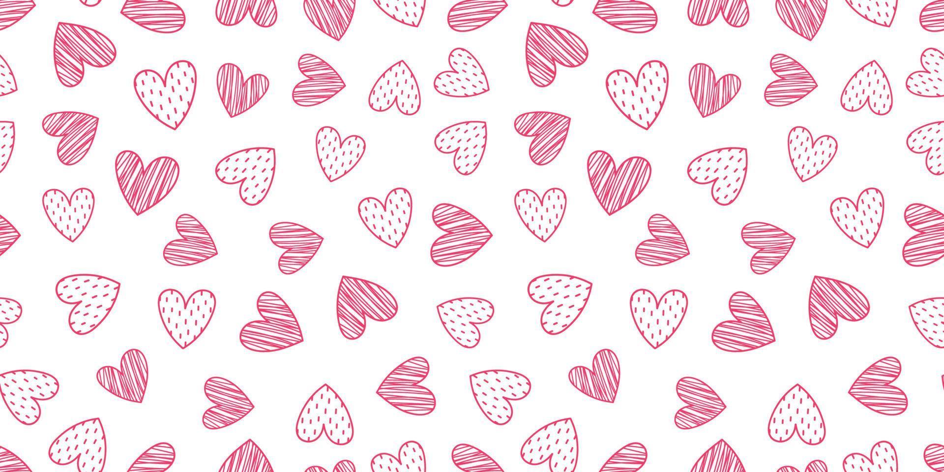 carino modello senza cuciture con cuori rosa doodle. illustrazione disegnata a mano di vettore. perfetto per San Valentino e vacanze, stampe, decorazioni, carta da regalo, copertine, inviti, biglietti. vettore