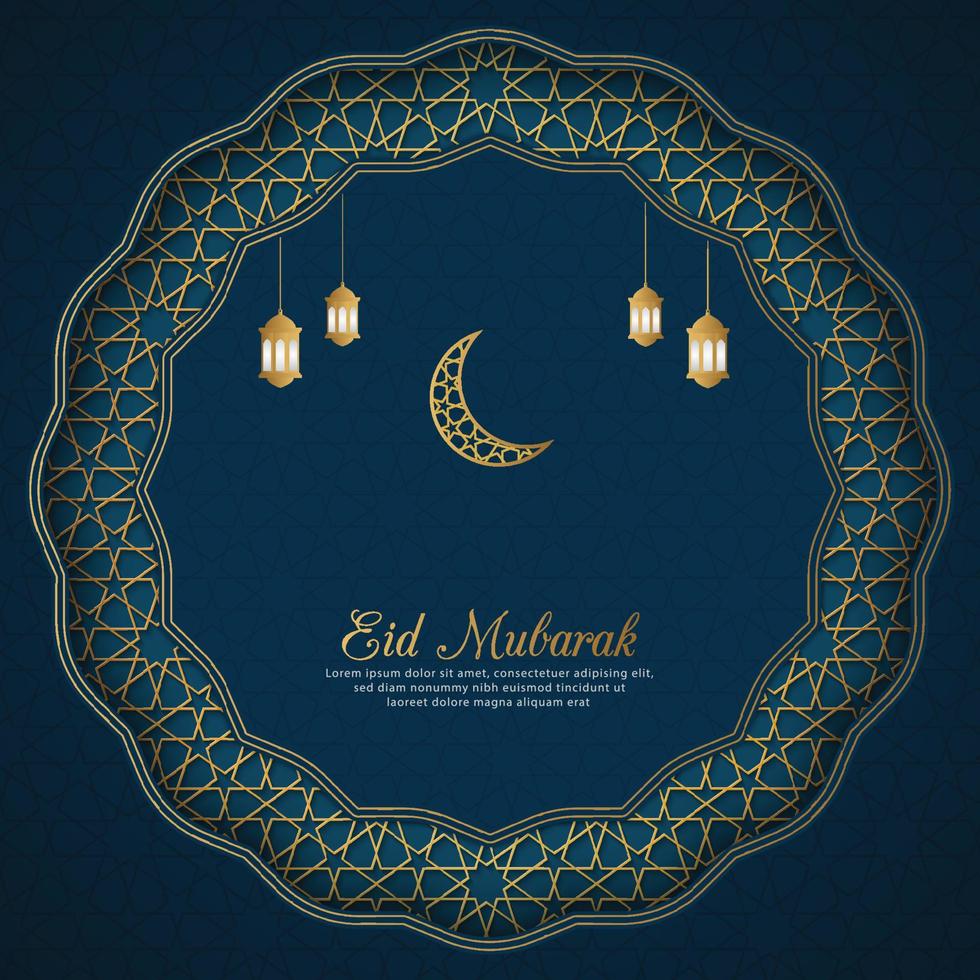 sfondo ornamentale islamico blu ramadan kareem con motivo arabo e lanterne vettore