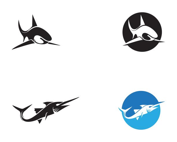 Vettore di simboli e di simboli degli animali di pesce dello squalo