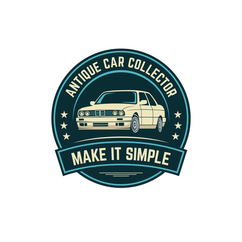 logo distintivo del collezionista di auto d'epoca con il vettore della vecchia auto