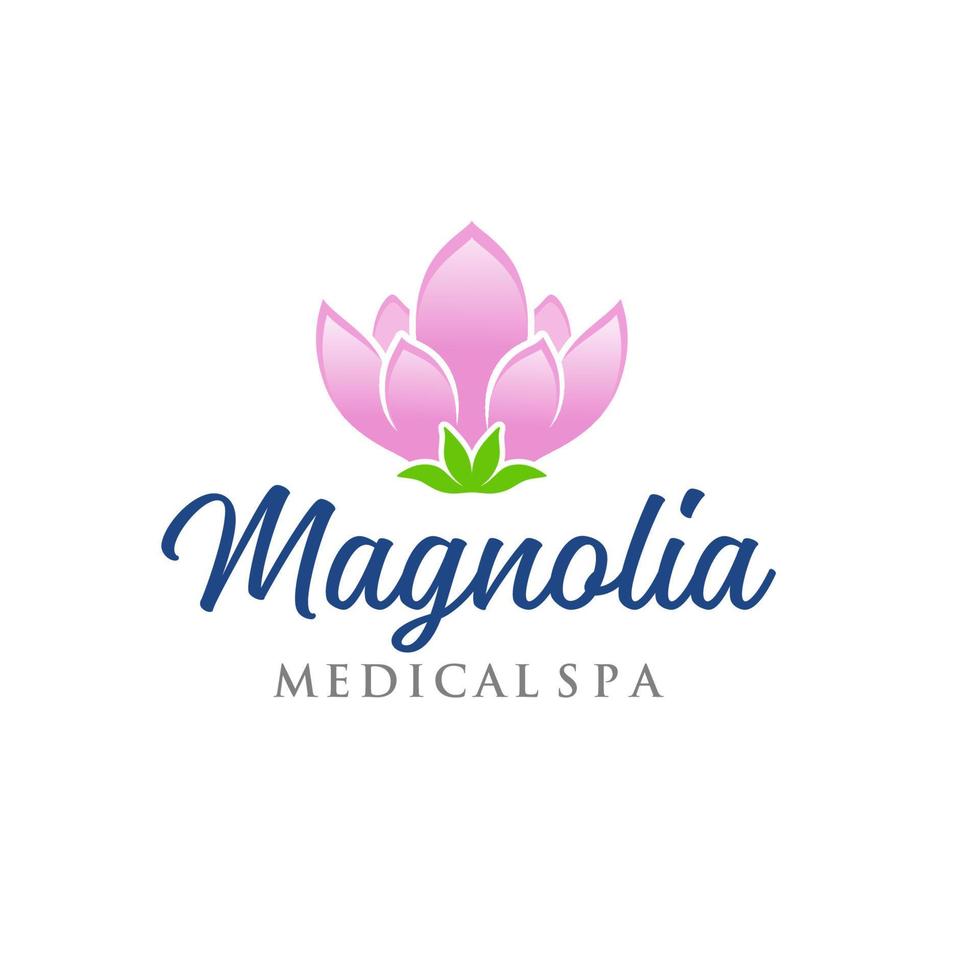 logo del fiore di magnolia rosa con sfondo bianco vettore