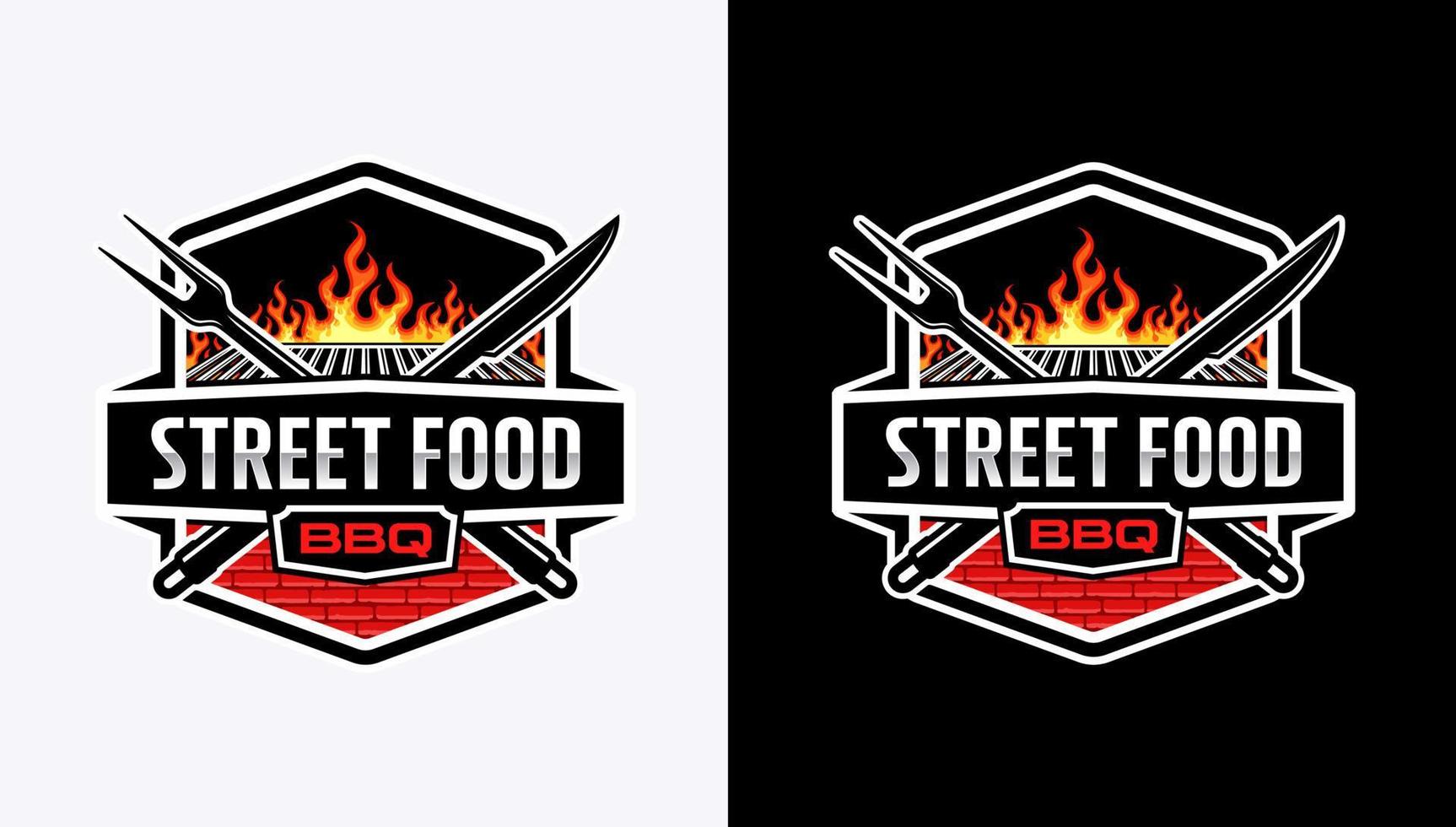 logo barbecue street food con stile vintage moderno vettore