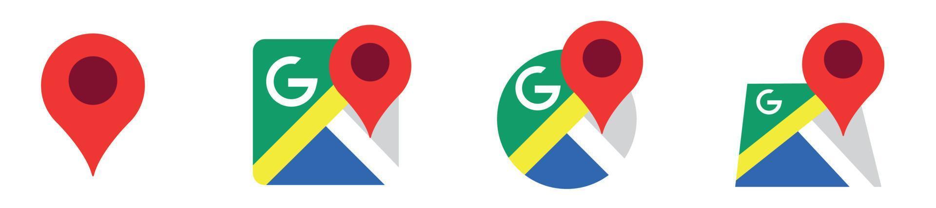 set di icone di google maps, indicatori di pin della mappa, simbolo dell'icona di posizione, segno del sistema di posizionamento globale, illustrazione vettoriale
