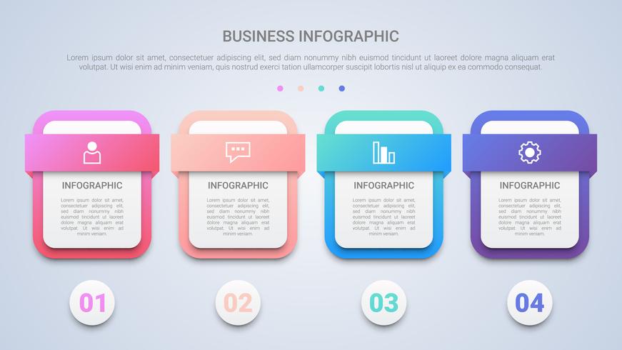 Progettazione moderna del modello di Infographic 3D per l&#39;affare con un&#39;etichetta multicolore di quattro punti vettore