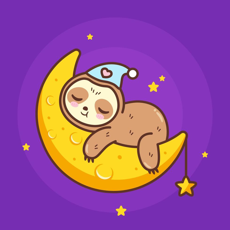 bradipo carino che dorme sulla luna vettore