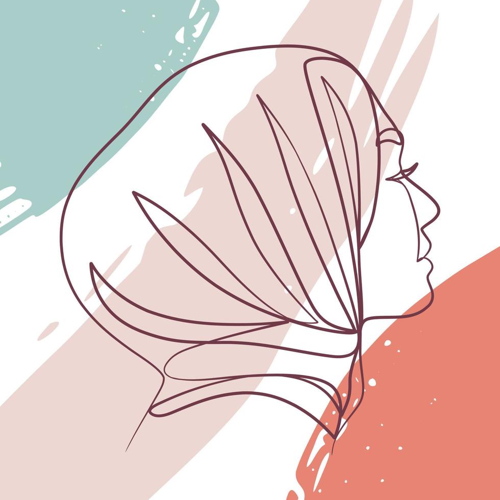 poster di disegno a linea continua della ragazza hijab vettore